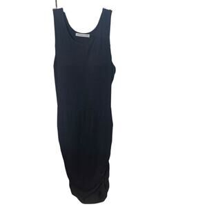 Athleta Black Ruched Midi Tank Dress, Built-In Bra, Minimalist, Cocktails Chic M